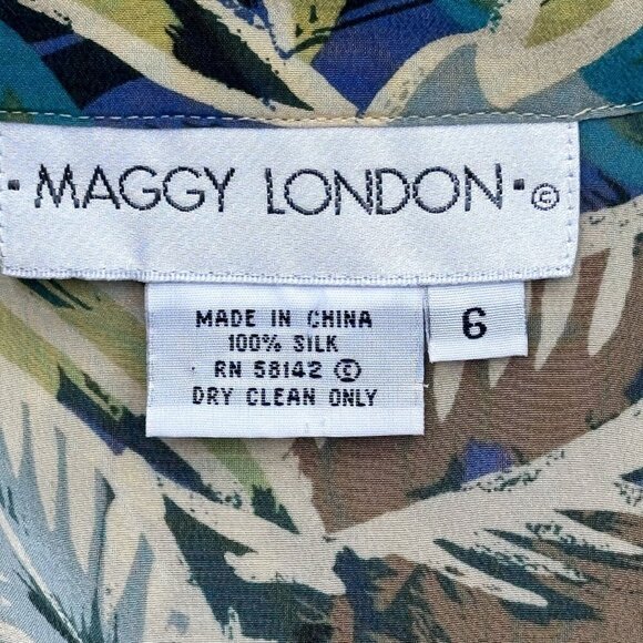 Maggy London Top Womens 6 100% Silk Button Up Tropical Short‎ Sleeve Blouse - Picture 3 of 7